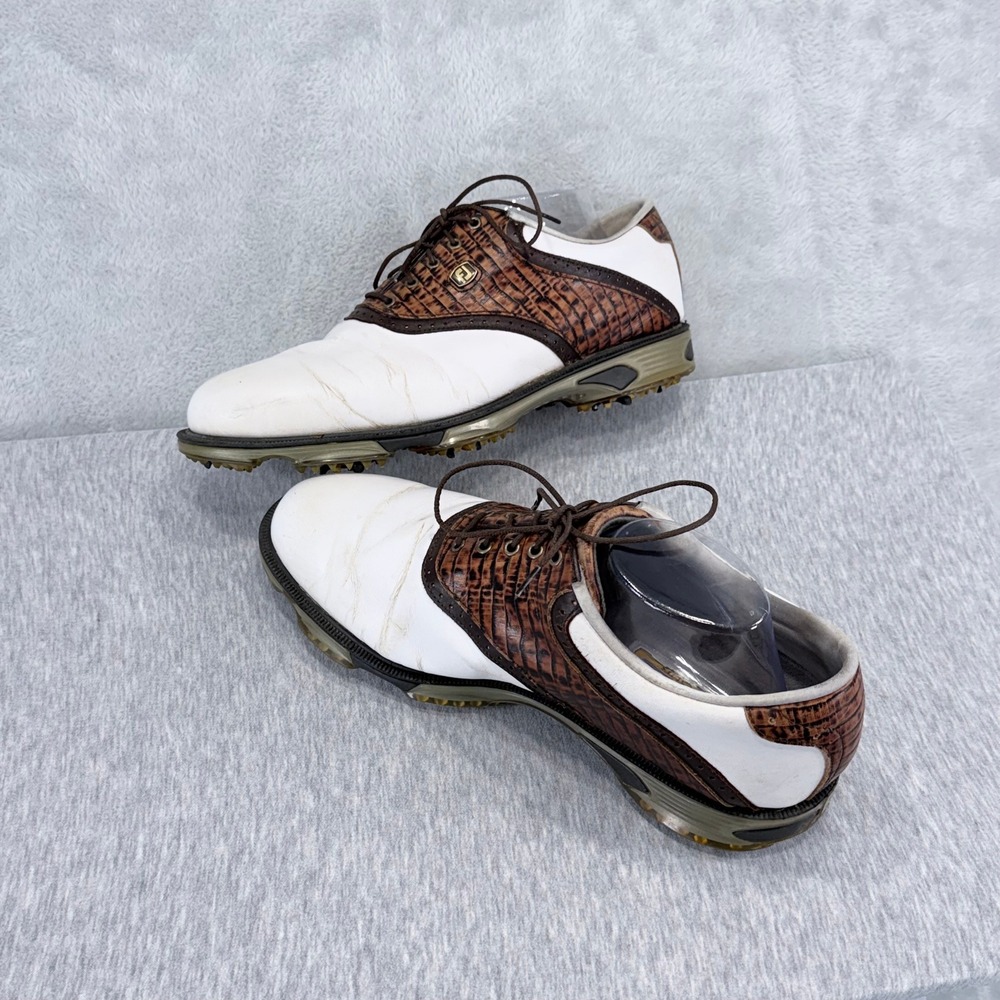 FootJoy DryJoys Tour Golf Shoes Mens 11 White Brown Croc Saddle Style Spiked